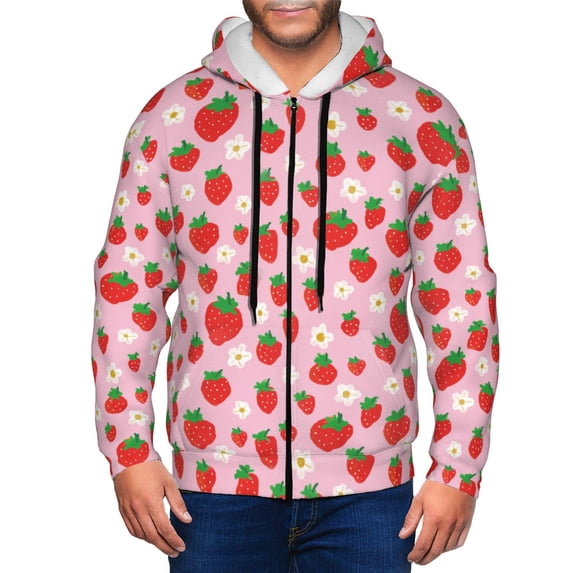 Kdxio Hand Drawn Strawberry Print Men Hoodies Casual Hoodies for Men with Zip Pockets Full Zip Long Sleeve Sweatshirt Sports Hooded Jacket-3X-Large
