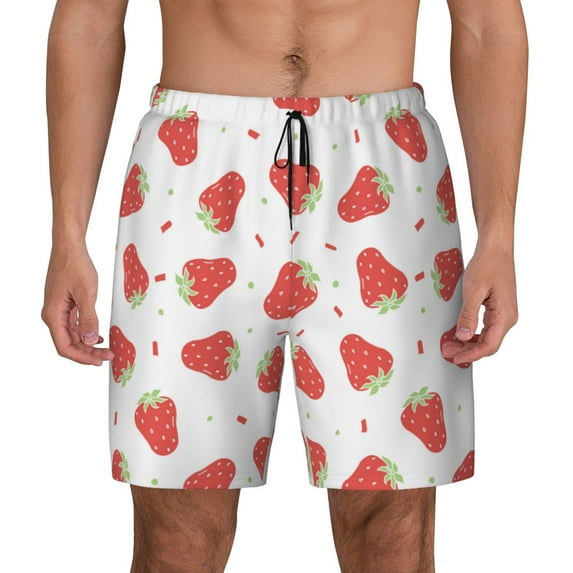 Kdxio Hand Drawn Strawberry Print Men's Swim Trunks with Compression Liner 7 Inch Inseam Quick Dry Swim Shorts