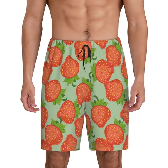 Kdxio Hand Drawn Strawberry Print Mens Sleep Shorts Bottoms Soft Comfy Pajama Wear Pants with Drawstring Pockets