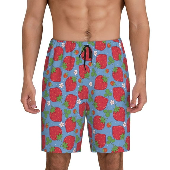 Kdxio Hand Drawn Strawberry Print Mens Sleep Shorts Bottoms Soft Comfy Pajama Wear Pants with Drawstring Pockets