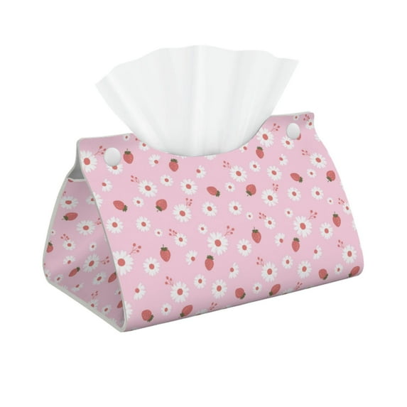 Kdxio Hand Drawn Strawberry Print Tissue Box Cover,Modern PU Leather Rectangular Tissue Box Holder for Bathroom Living Room Bedroom Office Desk Car Home