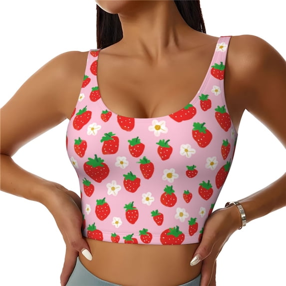 Kdxio Hand Drawn Strawberry Print Workout Crop Tank Top for Women Racerback Yoga Tank Tops Athletic Sports Shirts Exercise Undershirts