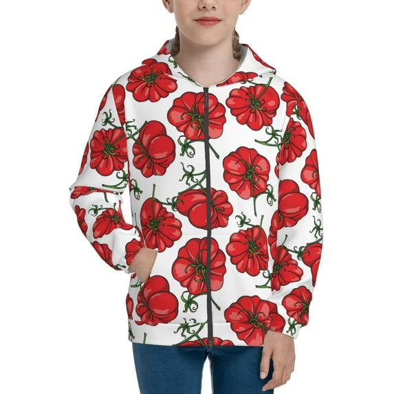 Kdxio Hand Drawn Tomatoes Pattern Kids Boys Girls Zip Up Hoodie 3D Printed Hooded Sweatshirt Hoody Coat with Pocket 7-12 Y-Medium
