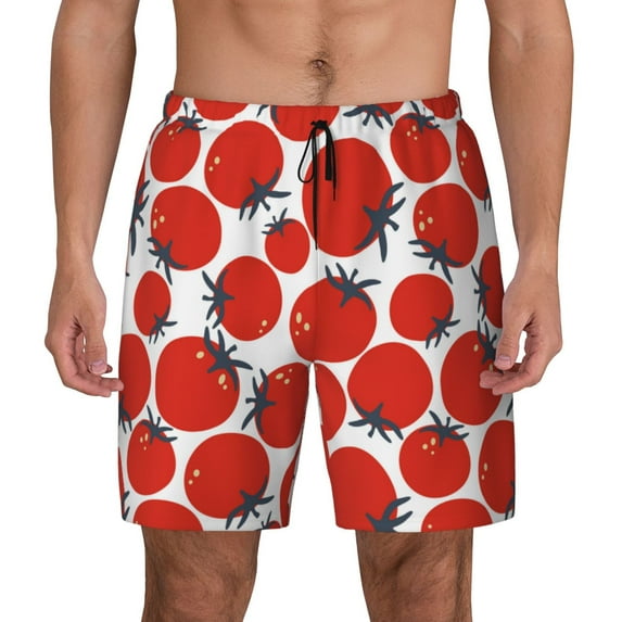 Kdxio Hand Drawn Tomatoes Print Men's Swim Trunks with Compression Liner 7 Inch Inseam Quick Dry Swim Shorts