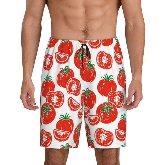 Kdxio Hand Drawn Tomatoes Print Mens Sleep Shorts Bottoms Soft Comfy Pajama Wear Pants with Drawstring Pockets