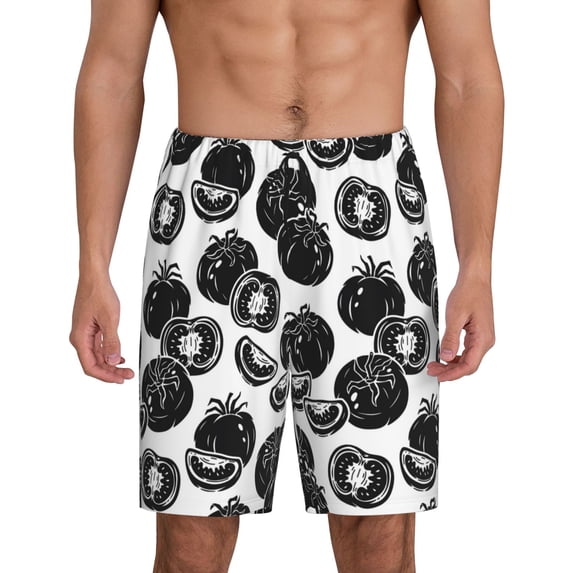 Kdxio Hand Drawn Tomatoes Print Mens Sleep Shorts Bottoms Soft Comfy Pajama Wear Pants with Drawstring Pockets