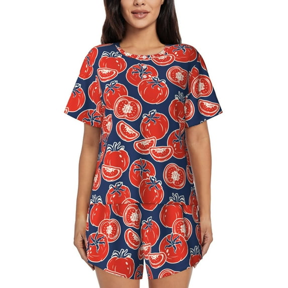 Kdxio Hand Drawn Tomatoes Print Pajamas Sets for Women Short-Sleeved Pjs with Lounge Shorts Two Piece Sleepwear S-4XL
