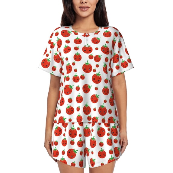 Kdxio Hand Drawn Tomatoes Print Pajamas Sets for Women Short-Sleeved Pjs with Lounge Shorts Two Piece Sleepwear S-4XL