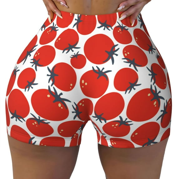 Kdxio Hand Drawn Tomatoes Print Workout Shorts for Women Seamless Soft Smooth Gym Yoga Scrunch Active Shorts