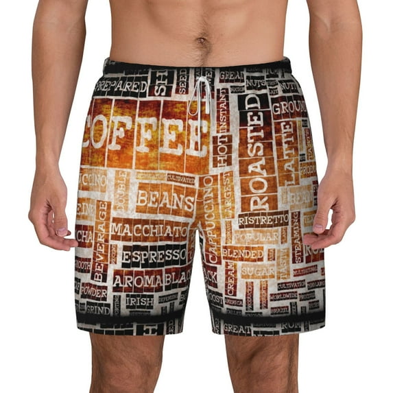 Kdxio Hand Drawn Vintage Coffee Print Men'S Swim Trunks With Compression Liner 7 Inch Inseam Quick Dry Swim Shorts