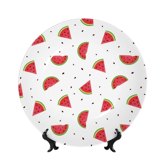 Kdxio Hand Drawn Watermelon Bone China Decorative Plate Ceramic Decorative Plate for Home Office Wall Stand Decorative Plates for Home Bedroom-6in