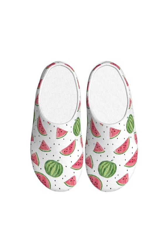 Hand Drawn Watermelon Women's Men's Slippers Plush Slip-On House Slipper for Winter Indoor Soft Cushion Non-slip Fluffy Slides Slippers-35/36