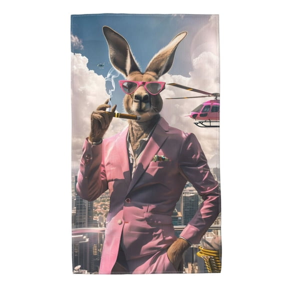 Kdxio Hand Towel Stylish Kangaroo In Suit for Bathroom Kitchen Fingertip Bath Towels 27.5 x 16 Inch Home Hotel Gym Laundry Room