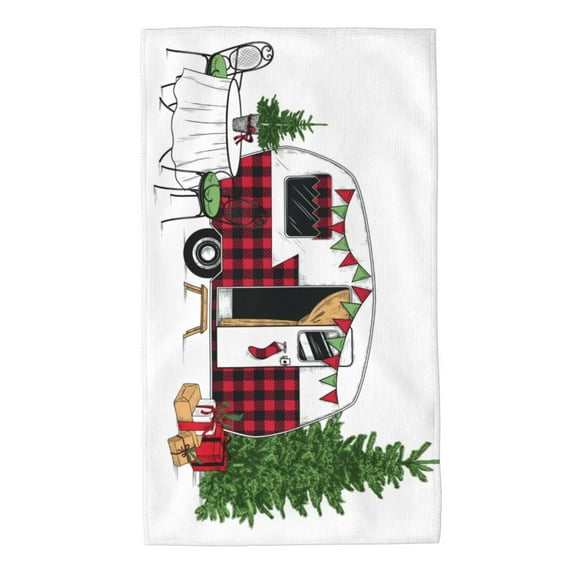 Kdxio Hand Towel Vintage Buffalo Plaid Christmas Camper for Bathroom Kitchen Fingertip Bath Towels 27.5 x 16 Inch Home Hotel Gym Laundry Room