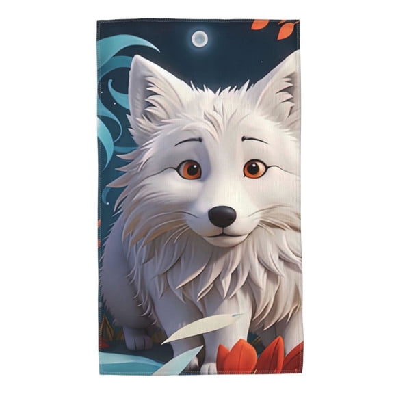 Kdxio Hand Towel White Wolf With Flowers for Bathroom Kitchen Fingertip Bath Towels 27.5 x 16 Inch Home Hotel Gym Laundry Room
