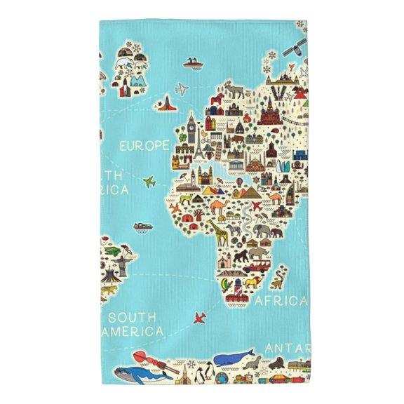Kdxio Hand Towel World Travel Line Icons Map for Bathroom Kitchen Fingertip Bath Towels 27.5 x 16 Inch Home Hotel Gym Laundry Room