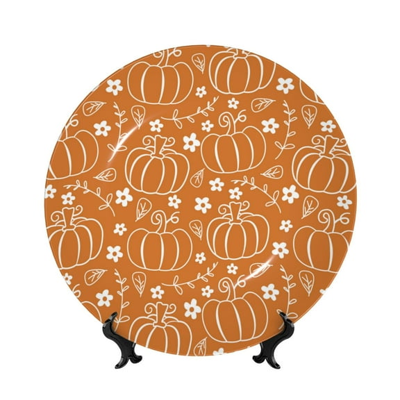Kdxio Hand-drawn Pumpkin with Flowers Bone China Decorative Plate Ceramic Decorative Plate for Home Office Wall Stand Decorative Plates for Home Bedroom-8in