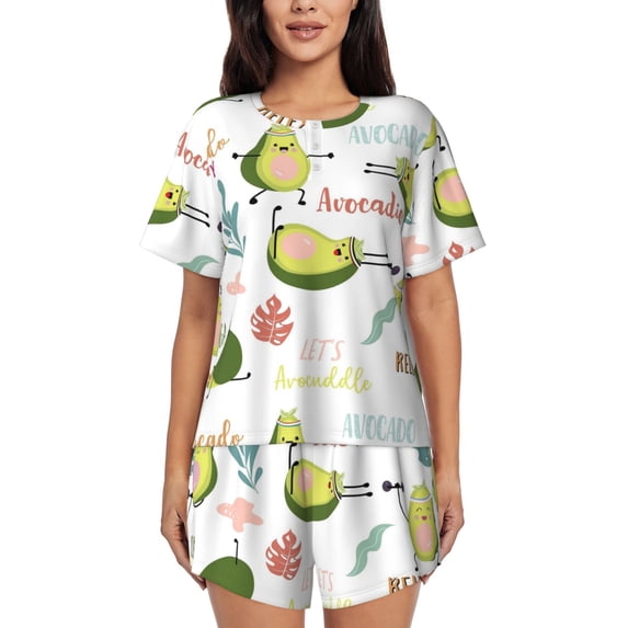 Kdxio Happy Avocado Print Pajamas Sets for Women Short-Sleeved Pjs with Lounge Shorts Two Piece Sleepwear S-4XL