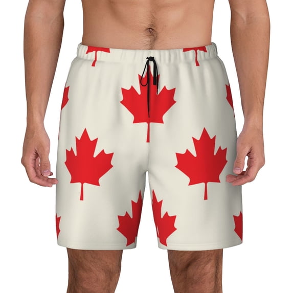 Kdxio Happy Canada Day Print Men'S Swim Trunks With Compression Liner 7 Inch Inseam Quick Dry Swim Shorts