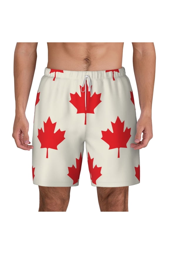 Happy Canada Day Print Men'S Swim Trunks With Compression Liner 7 Inch Inseam Quick Dry Swim Shorts