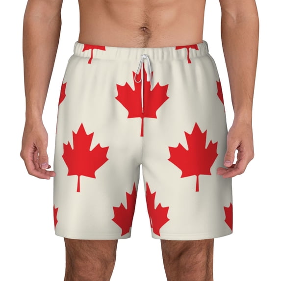 Kdxio Happy Canada Day Print Men'S Swim Trunks With Compression Liner 7 Inch Inseam Quick Dry Swim Shorts