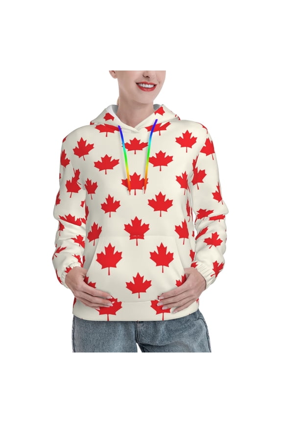 Happy Canada Day Print Womens Oversized Hoodies Sweatshirts Hooded Pullover Tops Sweaters Casual-Medium