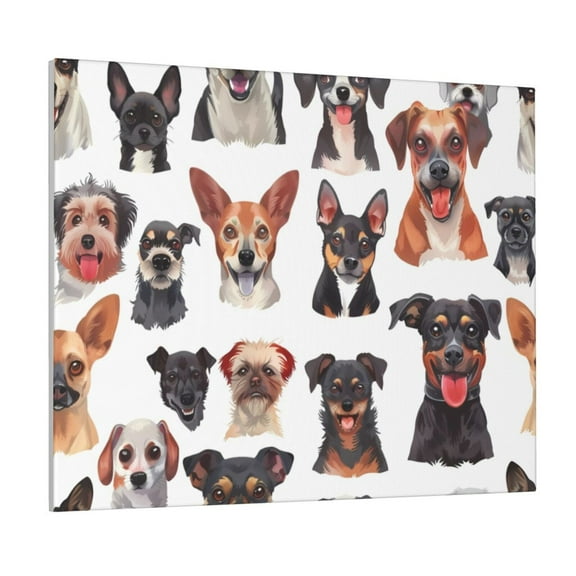 Kdxio Happy Dog Faces Collage Pattern Canvas Wall Art for Living Room Wall Decor for Bedroom Bathroom Modern Framed Canvas Art Prints Ready to Hang,Horizontal