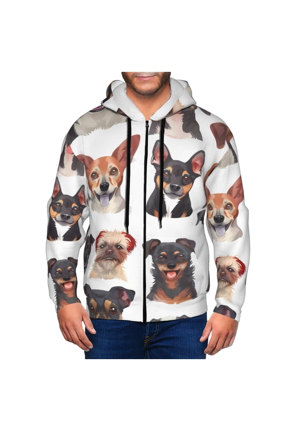 Happy Dog Faces Collage Print Men Hoodies Casual Hoodies for Men with Zip Pockets Full Zip Long Sleeve Sweatshirt Sports Hooded Jacket-Large