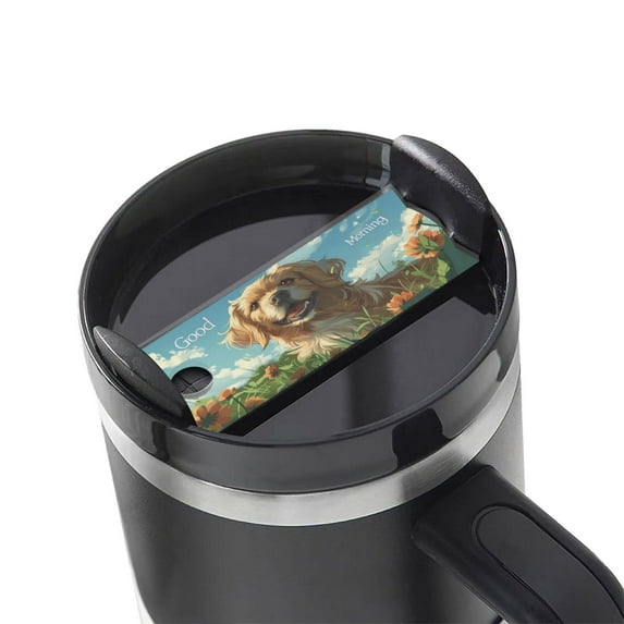 Kdxio Happy Dog In Flower Field Name Plate Compatible Stanley Cups Name Tag Acrylic Nameplate Tumbler Lid Topper for Cup Accessories