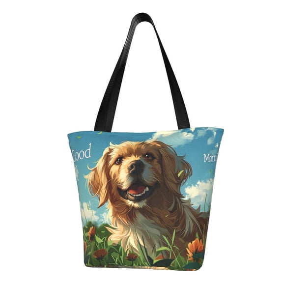 Kdxio Happy Dog In Flower Field Women Reusable Grocery Bags Foldable Ripstop,Reusable Shopping Bags for Shopping,Gym,Gift