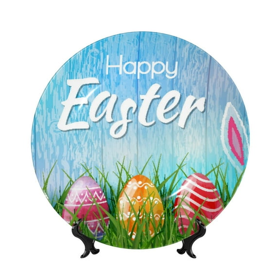 Kdxio Happy Easter Bone China Decorative Plate Ceramic Decorative Plate for Home Office Wall Stand Decorative Plates for Home Bedroom-10in