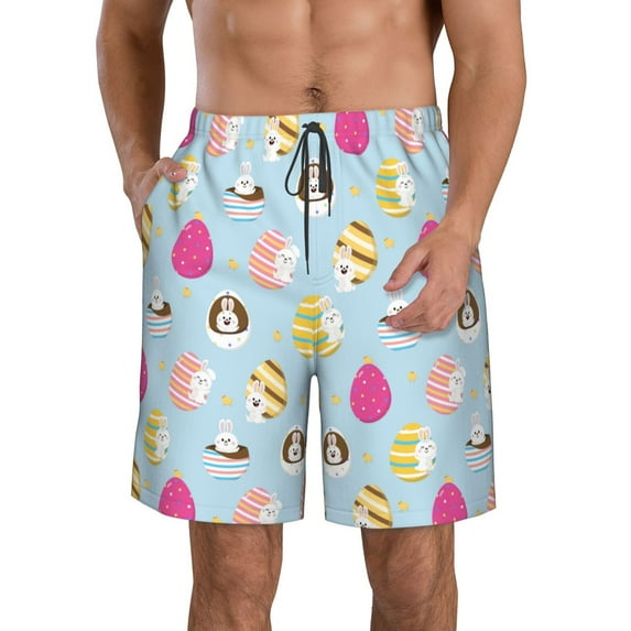 Kdxio Happy Easter Pattern Mens Casual Shorts - Drawstring Summer Beach Sports Shorts for Men