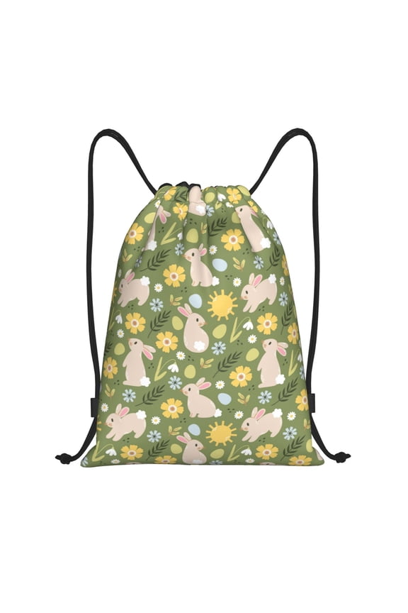 Happy Easter Print Drawstring Backpack Bag,Waterproof Draw String Back Sack, Gym Drawstring Bags Swim Bag For Unisex