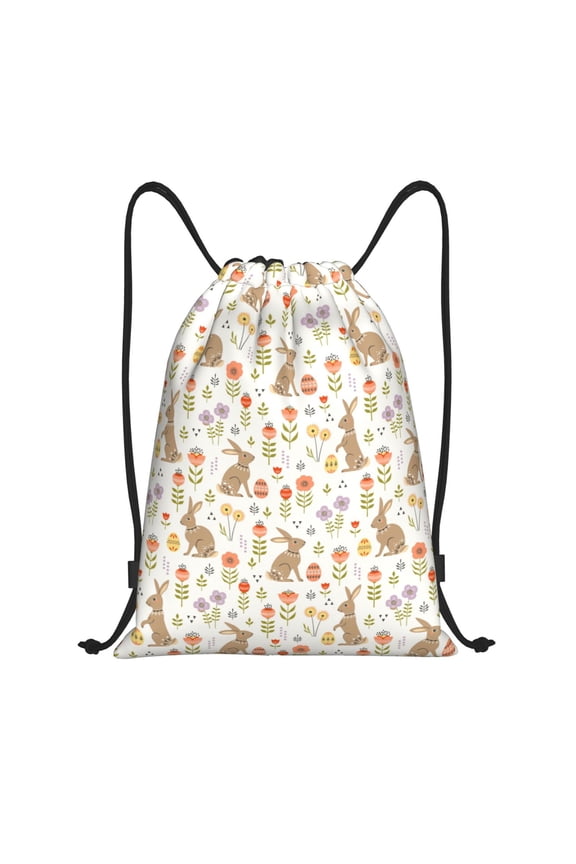 Happy Easter Print Drawstring Backpack Bag,Waterproof Draw String Back Sack, Gym Drawstring Bags Swim Bag For Unisex