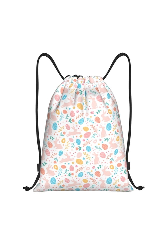 Happy Easter Print Drawstring Backpack Bag,Waterproof Draw String Back Sack, Gym Drawstring Bags Swim Bag For Unisex