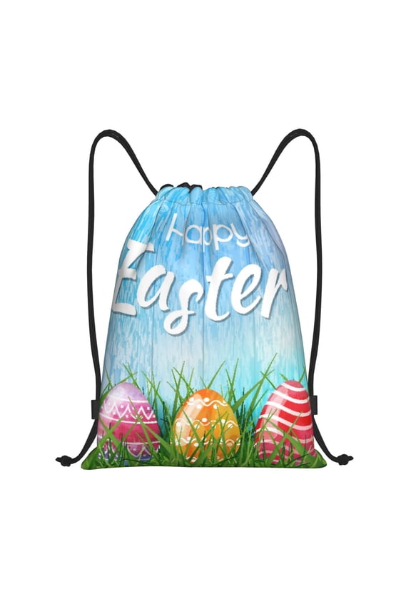 Happy Easter Print Drawstring Backpack Bag,Waterproof Draw String Back Sack, Gym Drawstring Bags Swim Bag For Unisex
