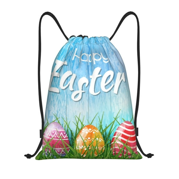 Kdxio Happy Easter Print Drawstring Backpack Bag,Waterproof Draw String Back Sack, Gym Drawstring Bags Swim Bag For Unisex