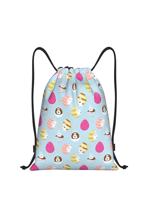 Happy Easter Print Drawstring Backpack Bag,Waterproof Draw String Back Sack, Gym Drawstring Bags Swim Bag For Unisex