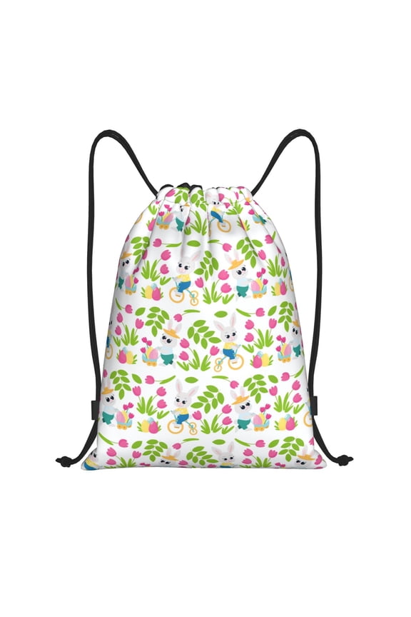 Happy Easter Print Drawstring Backpack Bag,Waterproof Draw String Back Sack, Gym Drawstring Bags Swim Bag For Unisex