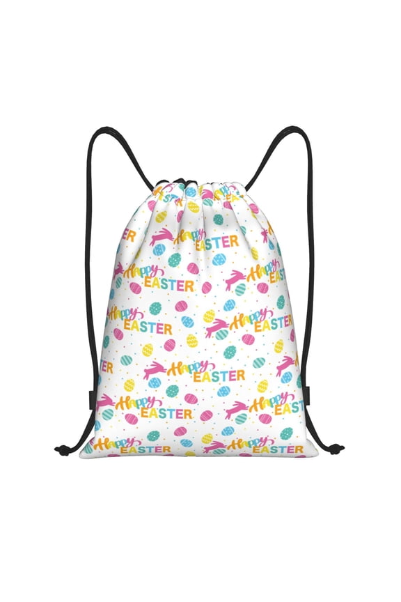 Happy Easter Print Drawstring Backpack Bag,Waterproof Draw String Back Sack, Gym Drawstring Bags Swim Bag For Unisex