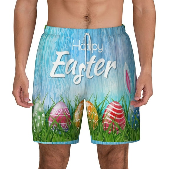 Kdxio Happy Easter Print Men'S Swim Trunks With Compression Liner 7 Inch Inseam Quick Dry Swim Shorts