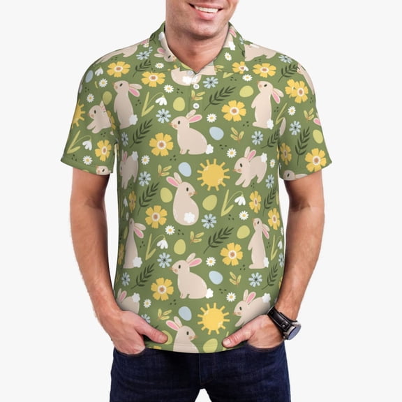 Kdxio Happy Easter Print Men's Short Sleeve Polo Shirt,Midweight Men's Shirt
