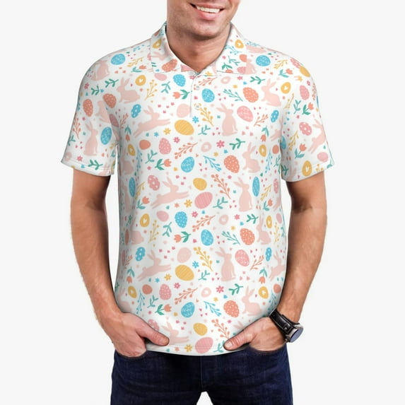 Kdxio Happy Easter Print Men's Short Sleeve Polo Shirt,Midweight Men's Shirt