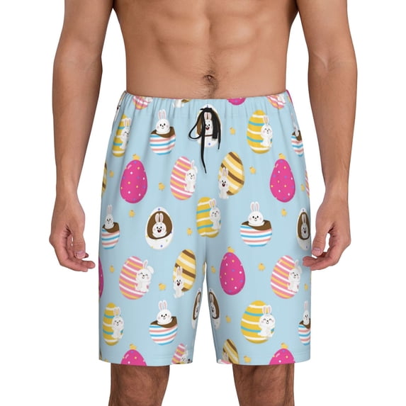 Kdxio Happy Easter Print Mens Sleep Shorts Bottoms Soft Comfy Pajama Wear Pants with Drawstring Pockets