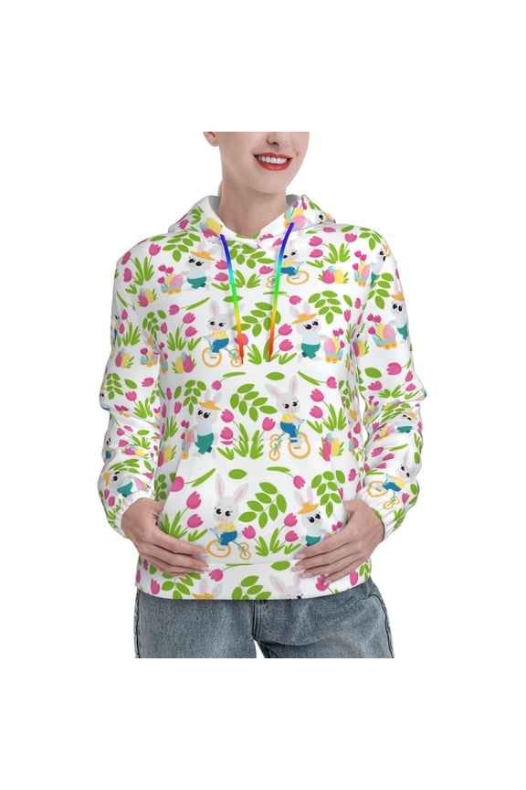 Happy Easter Print Womens Oversized Hoodies Sweatshirts Hooded Pullover Tops Sweaters Casual-Medium