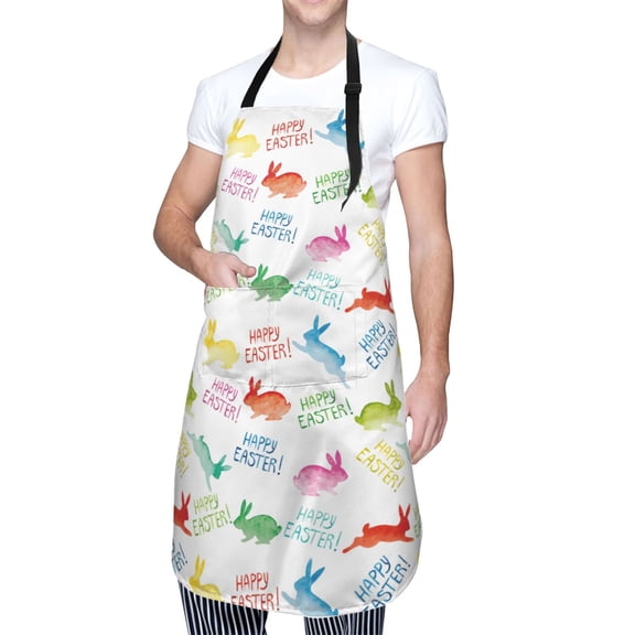 Kdxio Happy Easter Rabbit Apron with Pockets Adjustable Kitchen Aprons for Men Women Waterproof Aprons for Cooking,Drawing,Crafting, Baking Household Cleaning