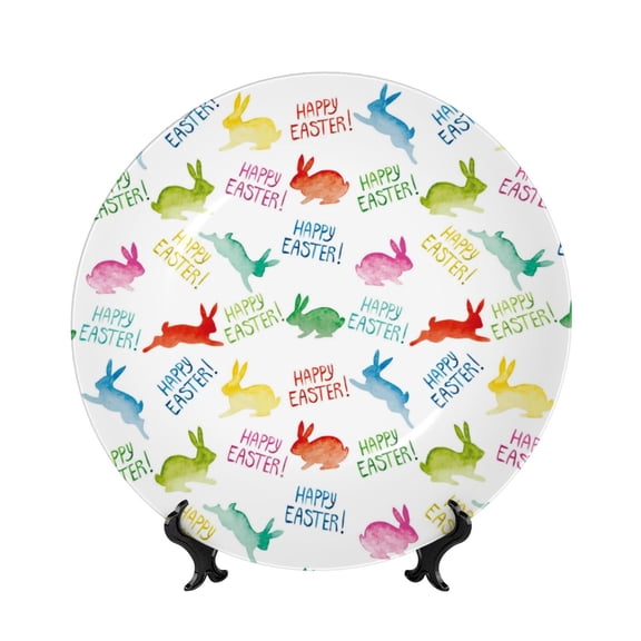 Kdxio Happy Easter Rabbit Bone China Decorative Plate Ceramic Decorative Plate for Home Office Wall Stand Decorative Plates for Home Bedroom-10in
