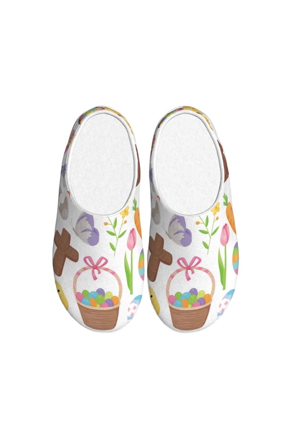 Happy Easter1 Women's Men's Slippers Plush Slip-On House Slipper for Winter Indoor Soft Cushion Non-slip Fluffy Slides Slippers-46/47