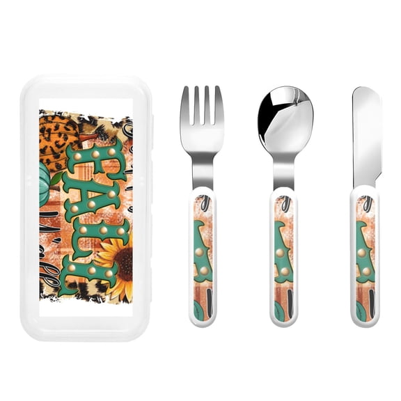 Kdxio Happy Fall Y'All Toddler Utensils Set - Kids Silverware Set, Set Kids Utensils Set with Case for Preschooler Children
