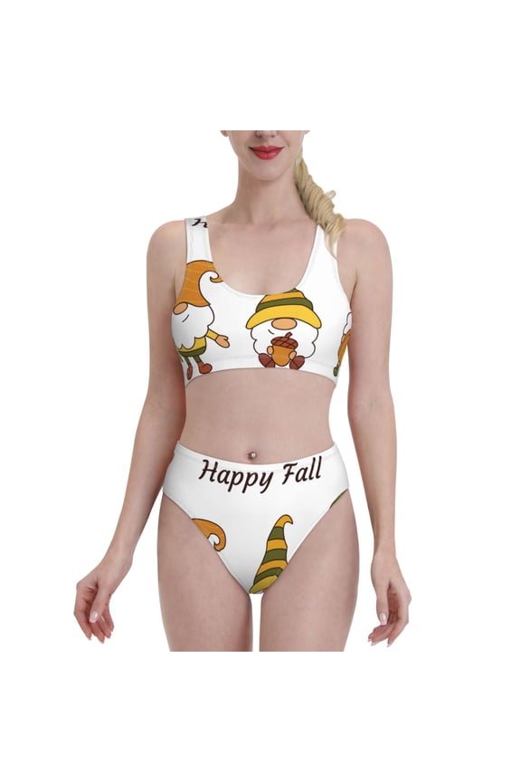 Happy Fall for Womens High Waisted Bikini Top Sports Style Two Piece Bathing Suits